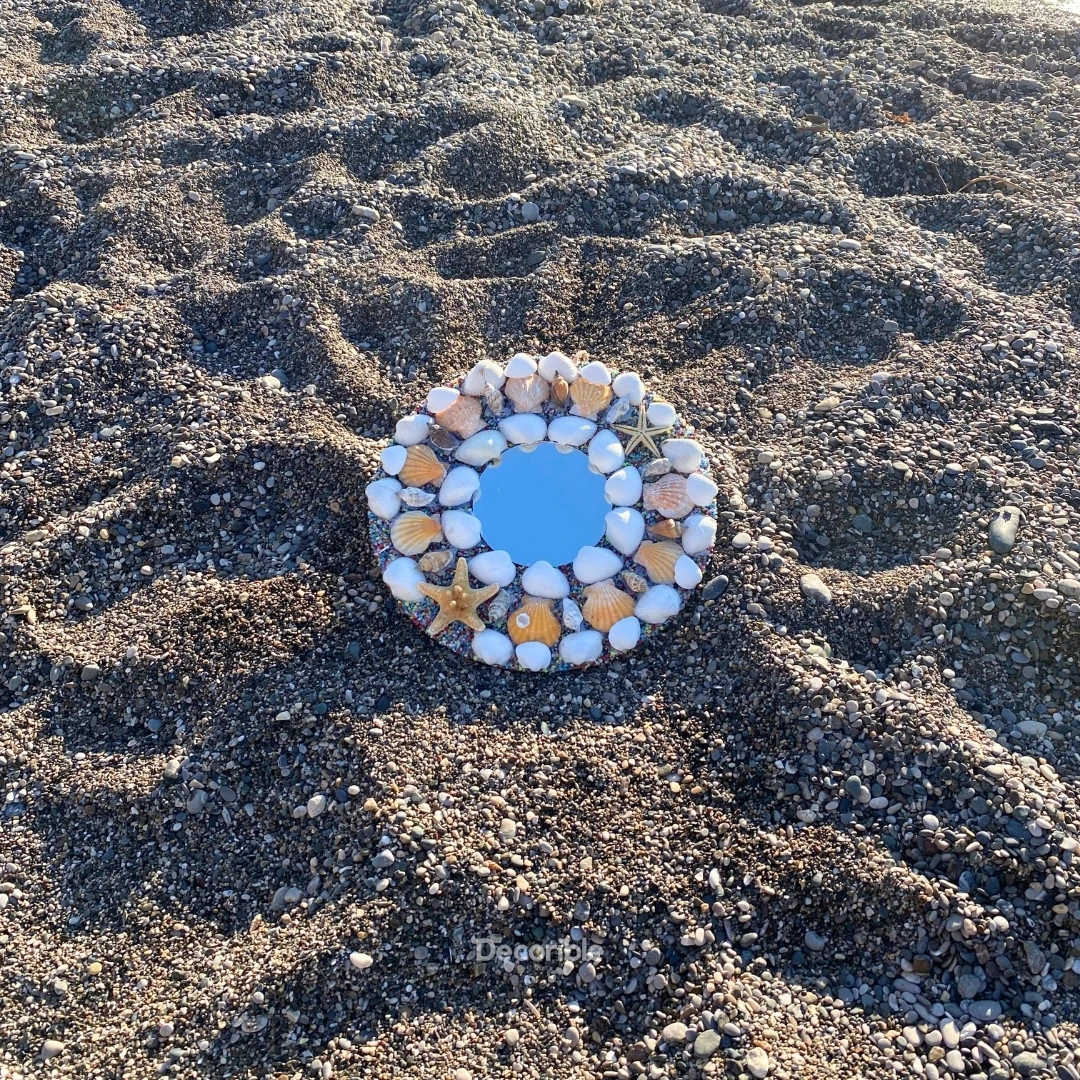 Renkli Deniz Kabuklu El Yapımı Askılı Dekoratif Ayna